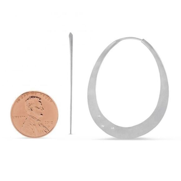 TOBY POMEROY EcoSilver Matte Sterling Silver 925 Diamond Large Oval Hoop Earring - Picture 4 of 5